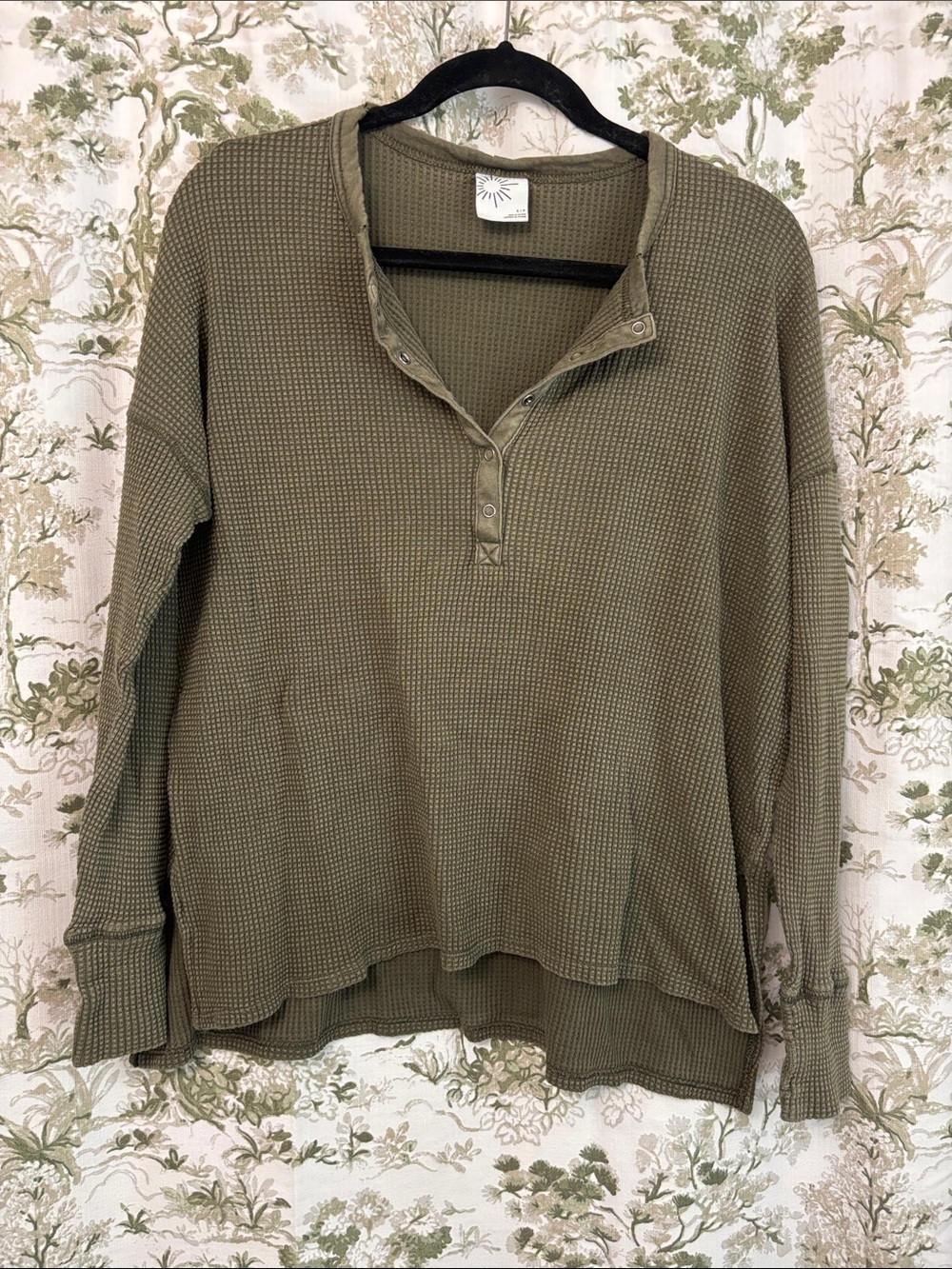 aerie Offline Olive Waffle-Knit Henley Hoodie